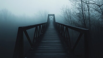 Obraz premium Misty Bridge Path Through Woods (1)