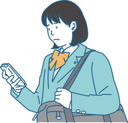 スマホを見て困っている表情の女子高生