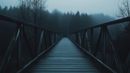 Obraz premium Misty Forest Bridge Path