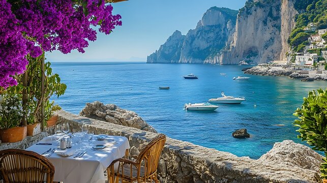 Cliffside Restaurant Terrace over the Sea / 海を見下ろす断崖のレストランテラス