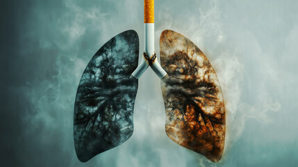 The devastating effects of smoking: A stark visual representation of lung damage caused by cigarettes.  A powerful image highlighting the health risks and consequences of tobacco use.