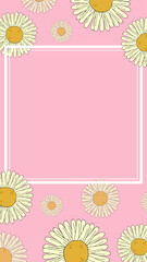 Pink floral background with daisies. Floral vertical web banner with empty space for text.