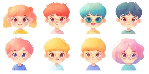 Fototapeta premium Adorable Children's Portraits: A Collection of Eight Unique Illustrations