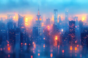 Dreamy Cityscape at Dusk with Blurred Lights and Bokeh Effects in Impressionist Style