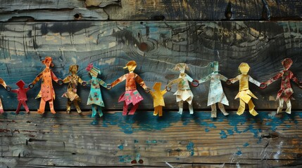 A paper chain of connected dolls