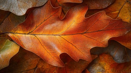 Fototapeta premium Vibrant Autumn Oak Leaf Detail with Rich Orange and Brown Tones