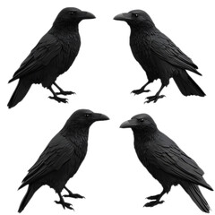 Fototapeta premium Ravens set birds graphic design isolated on transparent background