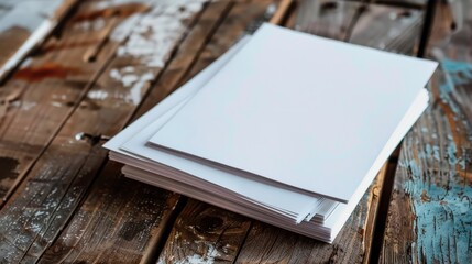 Fototapeta premium A stack of blank white paper on a wooden desk