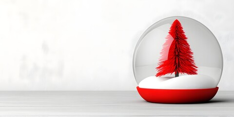Red Christmas Tree in Glass Snow Globe on White Wooden Surface