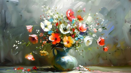 Flores en maceta. pintura