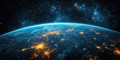 Obraz premium View of Middle East from Space with Bright Blue and Green Hues and Starry Background
