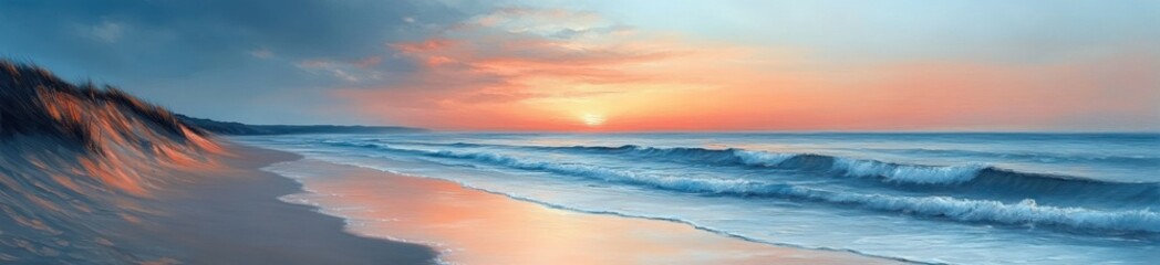 Tranquil Beach Dawn with Gentle Waves and Soft Light in Caribbean Paradise