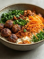 Fototapeta premium Delicious Asian-inspired Meatball Rice Bowl
