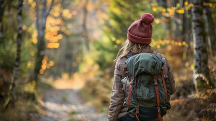 A woman enjoying a hike in the forest