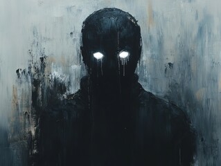 Eerie Shadowy Figure with Glowing Eyes Dark Horror Art