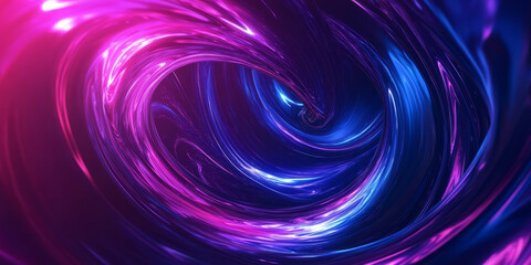 Fototapeta premium A visually stunning 3D abstract background featuring a swirling vortex of neon-infused light waves, smoothly shifting colors between deep blue and magenta. The sci-fi reflections and immersive depth