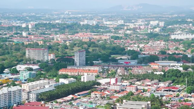 Malacca city aerial view with scenic river and vibrant urban landscape