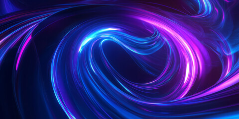 Obraz premium A mesmerizing 3D abstract background with swirling energy rings, glowing in vibrant neon shades of blue and purple. The smooth reflections and fluid motion create a high-tech, futuristic atmosphere.