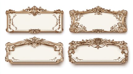 Four ornate gold frames, isolated on white,  design elements, for invitations