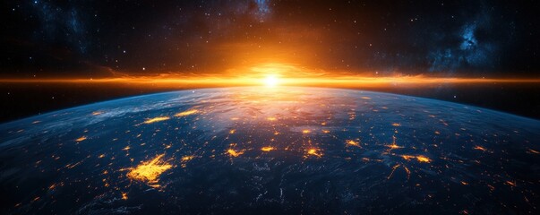 Obraz premium Earth from Space Vibrant City Lights Dramatic Galaxy View Photorealism