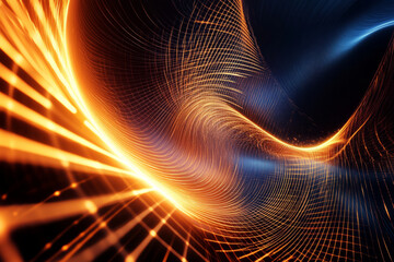 Obraz premium A visually stunning 3D abstract background displaying a high-tech vortex of interconnected glowing lines, forming an intricate pattern of digital neon energy. The deep reflections and seamless motion