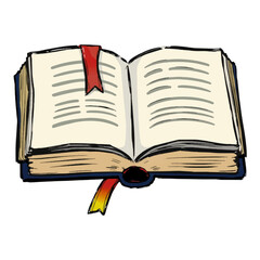 Illustration of an Open Book with Bookmark Isolated on White Background.