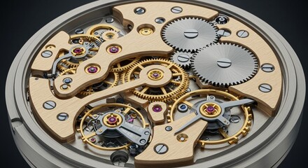 Close-up of a mechanical watch movement with intricate gears and details