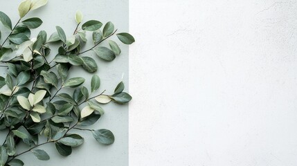 Green leaves on a dual-toned background.