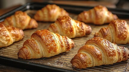 Freshly Baked Croissants on Cooling Rack - Perfect Bakery Delight