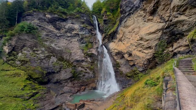 Reichenbach Falls, Switzerland: A stunning 120m waterfall in the Swiss Alps, famous for its powerful cascades and as the legendary site of Sherlock Holmes&rsquo; final battle with Moriarty.