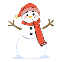 Illustration of a Snowman with a Red Scarf