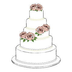 Illustration of a Wedding Cake with Floral Decor Isolated on White Background.