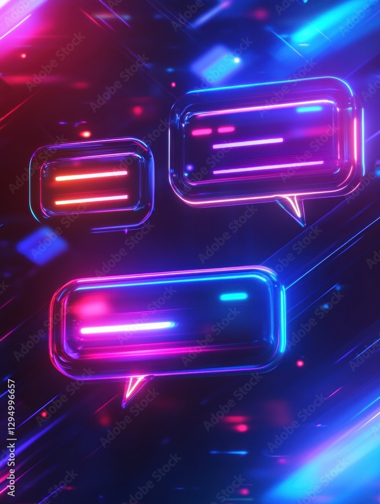 Fototapete Floating message bubbles in a vibrant chat interface with glowing notifications in a digital environment. Generative AI