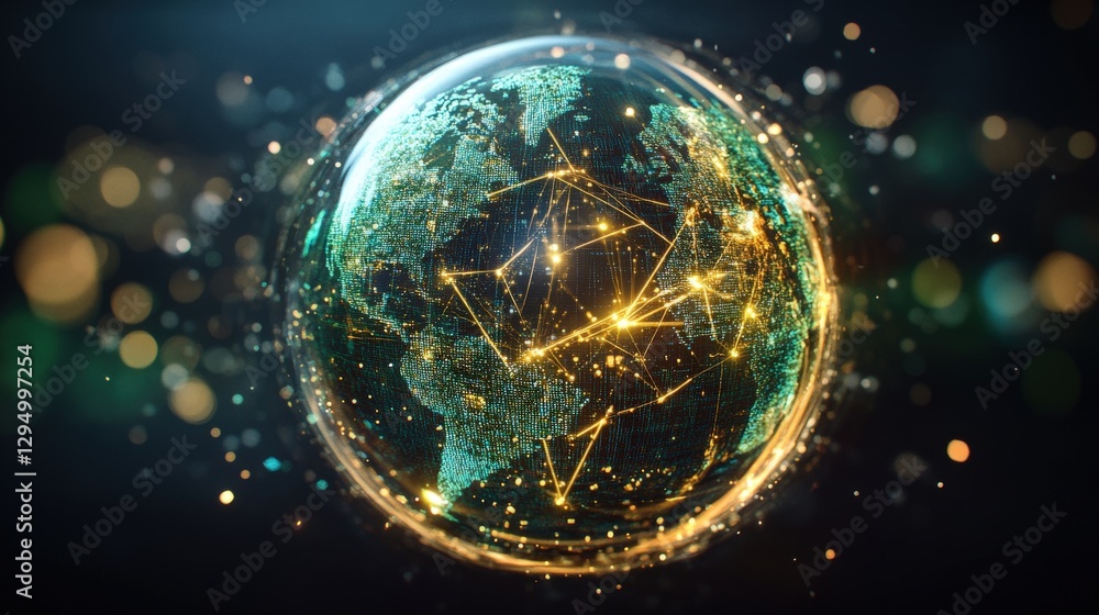 Aufkleber globe with network of connected lines representing global communication and connectivity