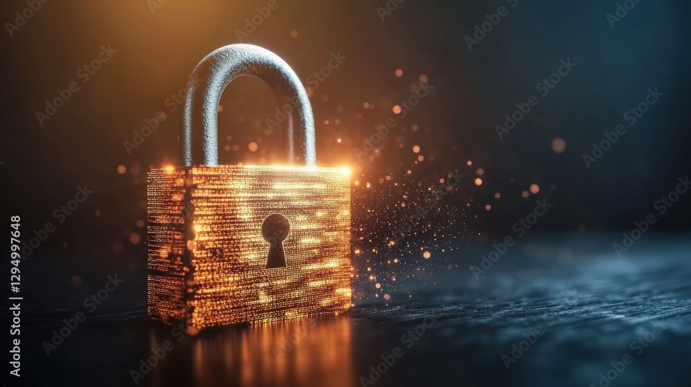 Aufkleber padlock with glowing lock symbol on a dark background representing security and protection
