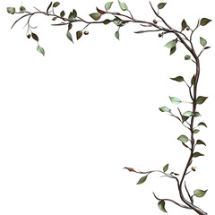 Fototapeta premium Corner and Leaves Branch Nature Design isolated on transparent background