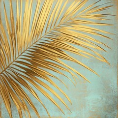 Fototapeta premium Gold Palm Leaf on Mint Green Background