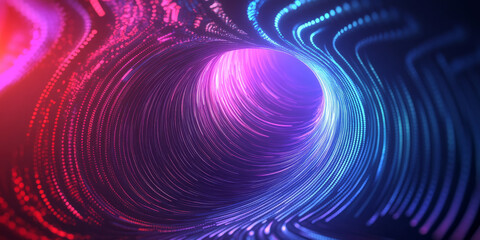A mesmerizing 3D background displaying a neon sound wave forming a spiraling, infinite tunnel. The dynamic, pulsating frequencies create a surreal visualization of rhythm, beats, and digital music