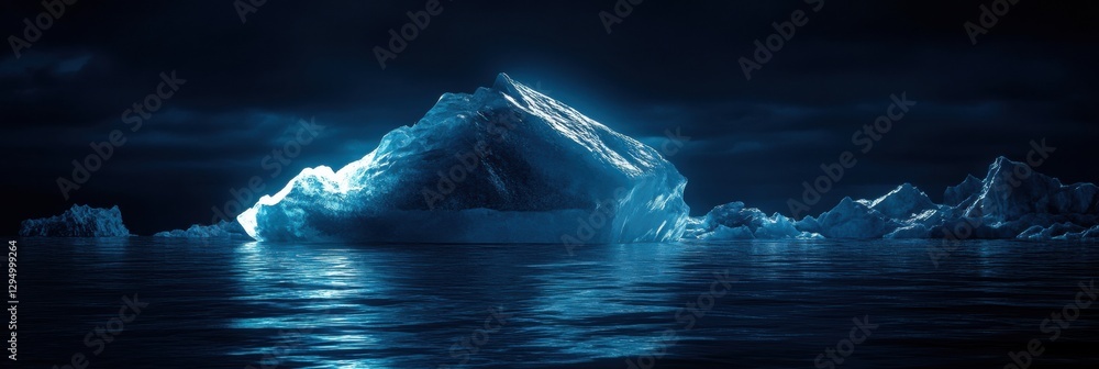 Aufkleber melting iceberg adrift in dark blue waters under an empty sky with no clouds. generative ai