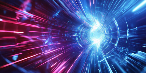 Fototapeta premium A sleek and dynamic abstract background with electrifying energy beams crisscrossing in a futuristic neon vortex. The glowing motion trails and cybernetic reflections enhance the modern aesthetic.