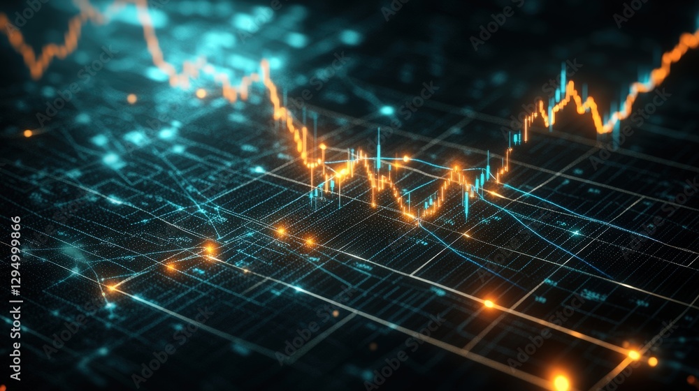 Poster line graph displayed on a blue and orange background illustrating data trends and analysis concepts