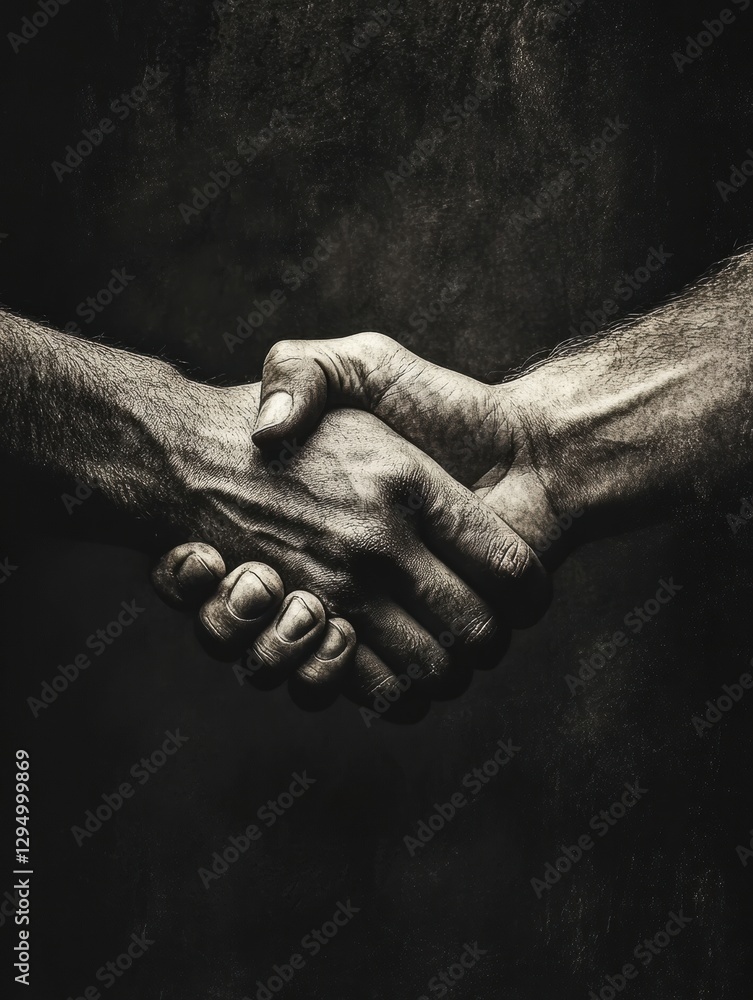 Aufkleber Grunge style handshake between two individuals in a dimly lit space showcasing a strong connection and mutual agreement. Generative AI