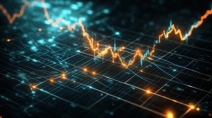 Line graph displayed on a blue and orange background illustrating data trends and analysis concepts