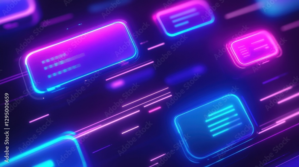 Aufkleber Floating message bubbles in a vibrant social media chat interface with glowing notifications at night. Generative AI