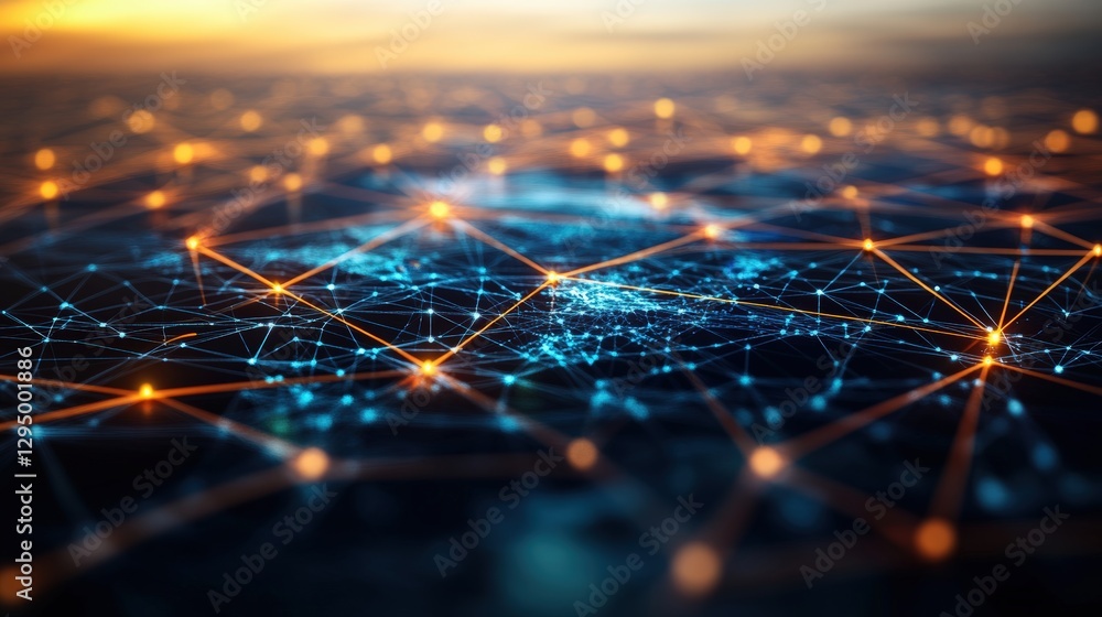 Aufkleber network of connected lines and nodes representing digital connectivity and data flow