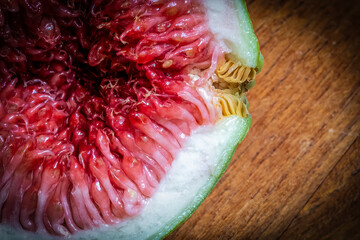 Close up of an opened fresh fig