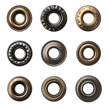 Silver design set eyelet grommet isolated on transparent background