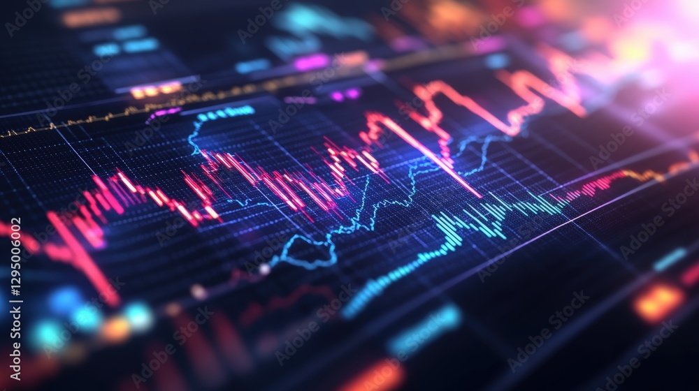 Poster stock market chart displaying trends and data analysis on a colorful background with financial graph