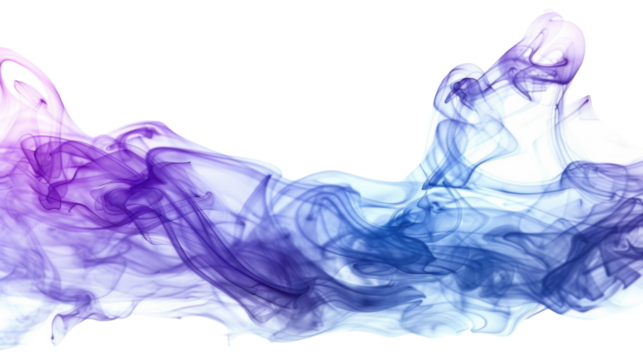 Purple and blue smoke creating abstract shapes on transparent background