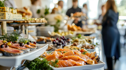 Lavish buffet spread showcasing an array of delectable appetizers and dishes, perfect for an elegant event or celebration. 